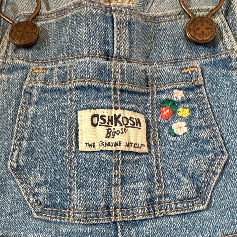 OshKosh B'gosh Blue Denim Overalls with Floral Embroidery